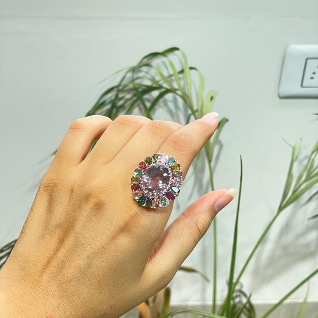 Victorian Inspired 128.4 Ct Ruby & Amethyst Cocktail Ring With Multicolor Tourmaline, Size 5.5 For Sale - Image 9 of 14
