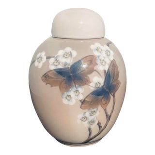 Vintage Royal Copenhagen Ginger Jar Vase Butterfly Cherry Blossom 1528/1241 For Sale