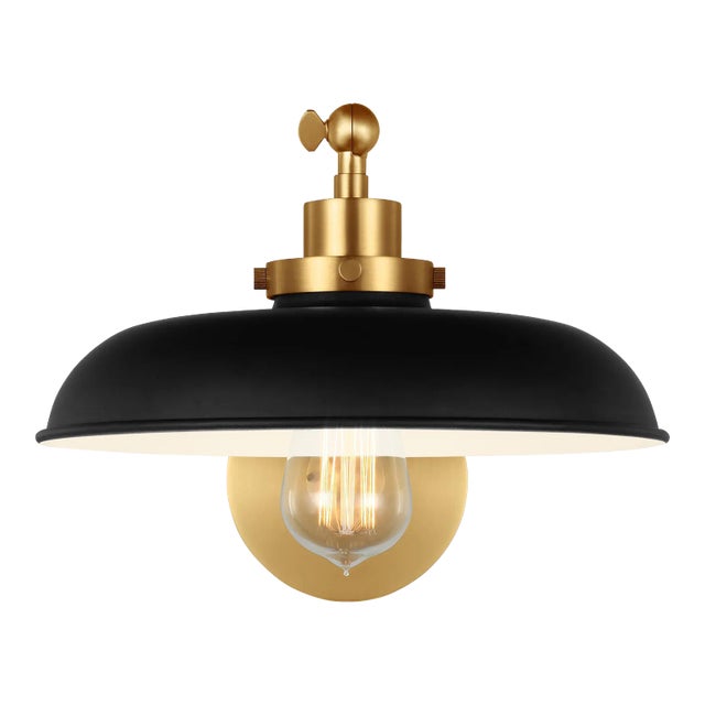 Chapman & Myers by Visual Comfort Studio Wellfleet Single Arm Wide Task Sconce, Midnight Black & Burnished Brass For Sale