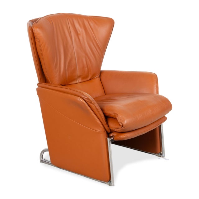 Modern Unus Leather Chrome Armchair in Brown Cognac wirh Manual Function from FSM For Sale - Image 3 of 18