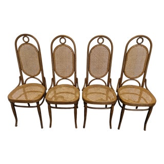 Vintage Bentwood and Cane Dining Chairs, Former Yugoslavia, 1970s, Set of 4 For Sale