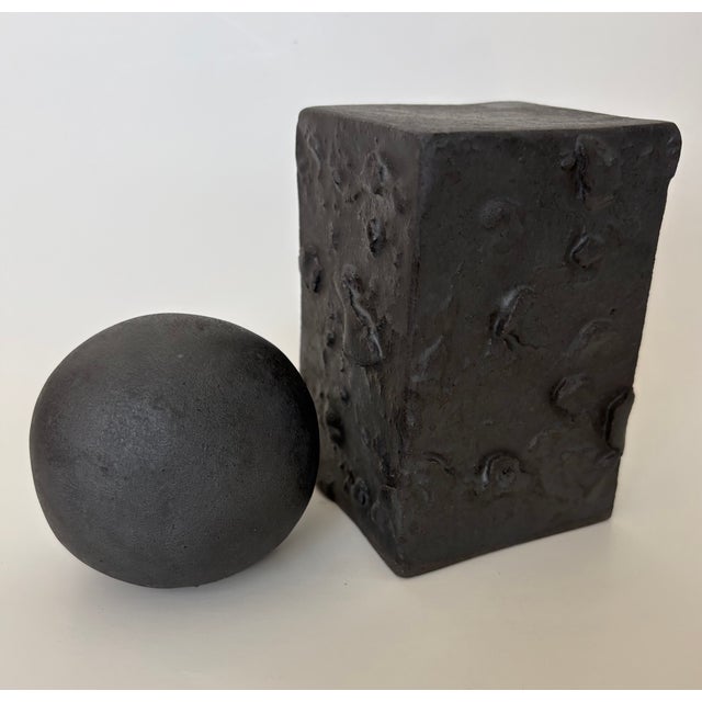 Matt Black Brutalist Ball and Column Sculpture For Sale In Palm Springs - Image 6 of 8