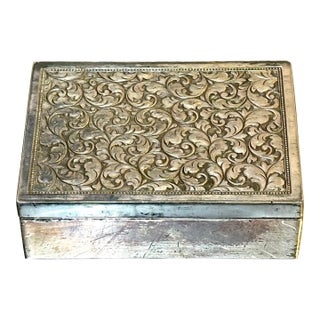 Silver Metal Hinge-Top Jewelry Box W/ Inner Mirror For Sale