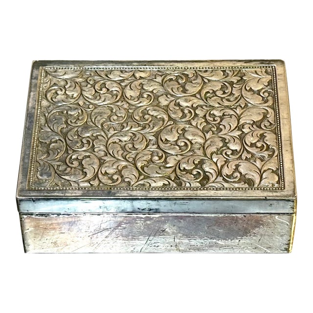 Silver Metal Hinge-Top Jewelry Box W/ Inner Mirror For Sale