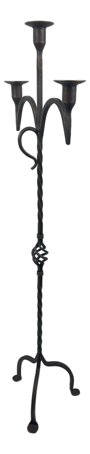 Hand Forged Iron Floor Candelabra 49″ (124cm) Antique Copper Patina 3-Arm Wide Base Stable Candle Holder Rustic Decor