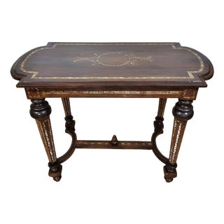 Antique Moroccan Moorish Style Carved & Mother of Pearl Inlaid Table For Sale