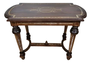 Antique Moroccan Moorish Style Carved & Mother of Pearl Inlaid Table
