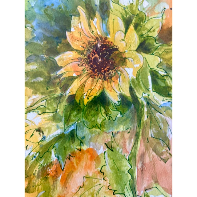 Yellow Framed Original Watercolor Painting “Sunflower” For Sale - Image 8 of 12