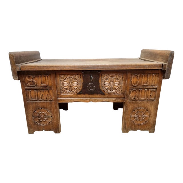 Brutalist Oak Hall Chest Bench with Black Iron Hardware, 1960s For Sale
