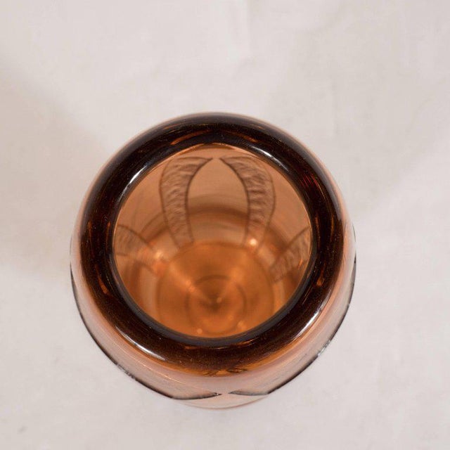Art Deco Vase in Translucent Cognac with Cubist Geometric Patterns For Sale In New York - Image 6 of 9