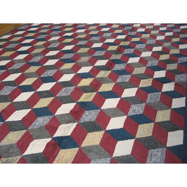 Bold and Timeless Dynamic Block Pattern Modern Design American Hooked Rug For Sale - Image 4 of 4