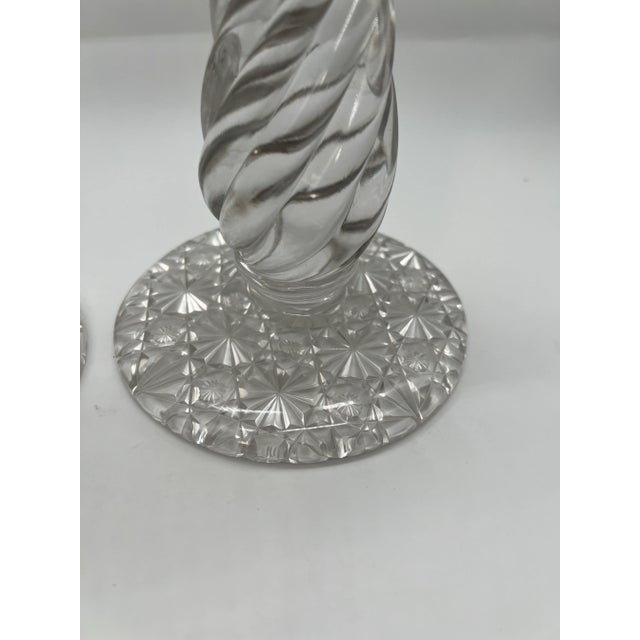Transparent Pair, American Brilliant Period Cut Glass Russian & Swirl Pattern Candlesticks For Sale - Image 8 of 10