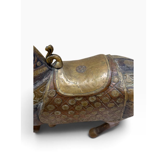 Grand 38" Vintage Rajasthani Hand-Carved Wooden Horse With Hammered Brass & Copper Cladding For Sale - Image 10 of 11
