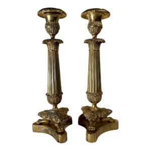 Antique Pair French Neoclassical Ormolu Bronze Candlesticks