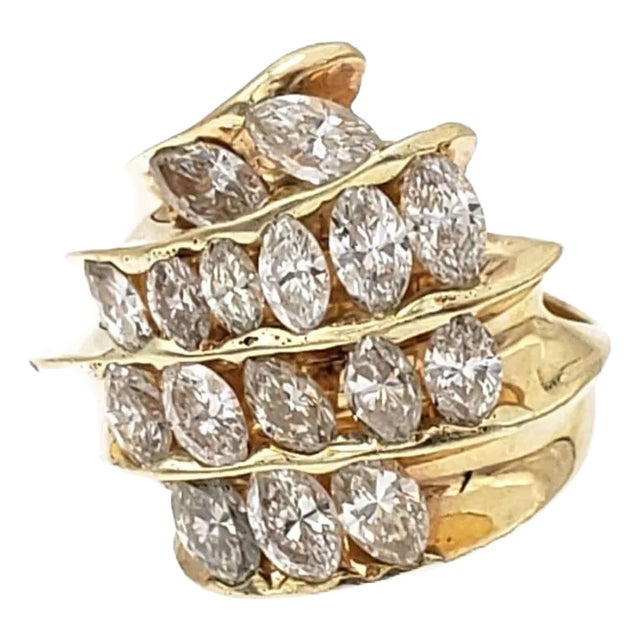 Marquee Diamond Ring 14k Yellow Gold Fancy Wide Top Band For Sale