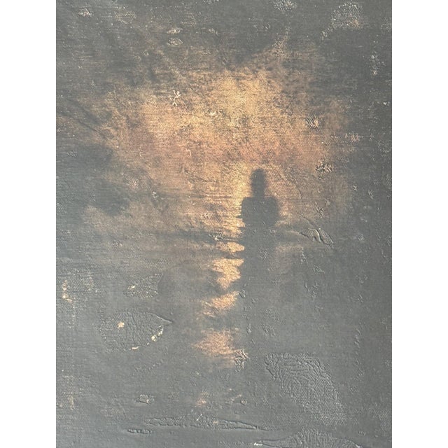 A mixed media painting by Yoyo Balagué inspired by Speio, the Nereid of sea caves, evoking shadow, depth, and quiet...