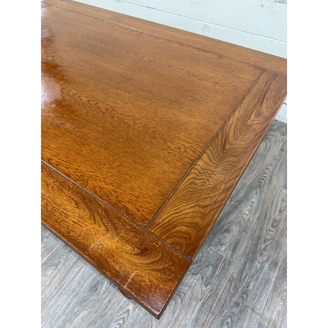 Vintage Old English Tudor Jacobean Revival Style Oak Draw Leaf Dining Table For Sale - Image 10 of 18