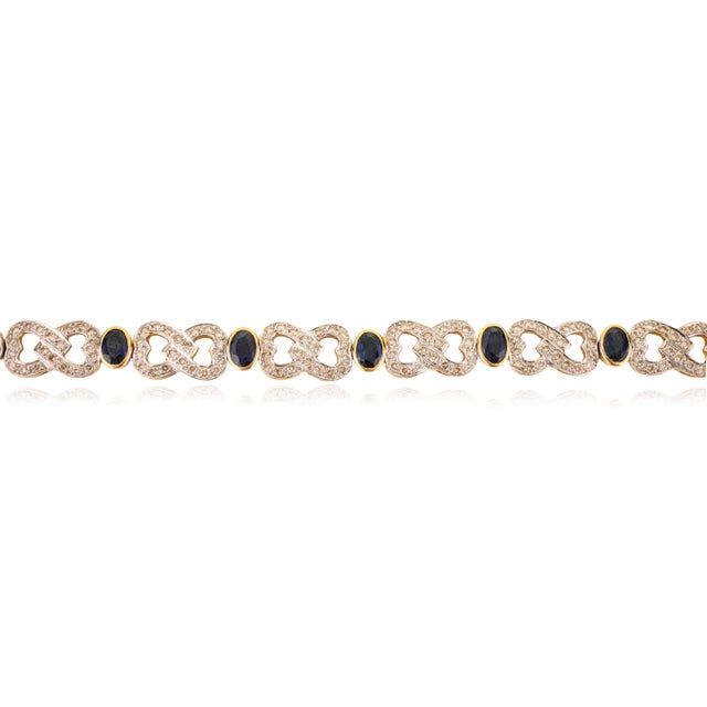 Art Deco VRJewels Royal 7.22Ct Blue Sapphire and 2.8Ct Diamond Heart Link Bracelet in 18k Gold For Sale - Image 3 of 13