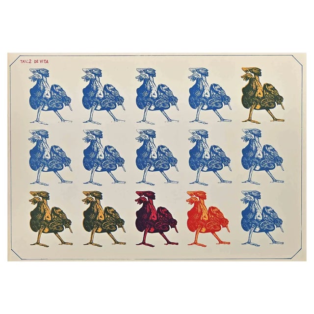 Luciano de Vita, Rooster-Soldiers, Lithograph, 1950s For Sale