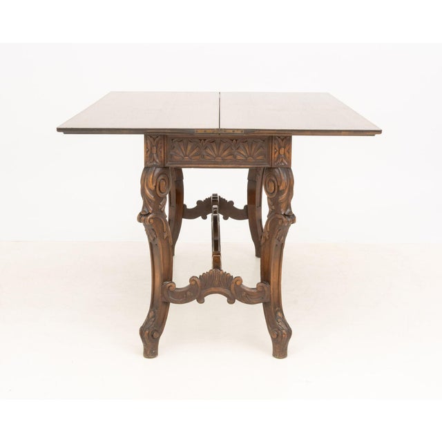Rococo Style Walnut Extending Trestle Table For Sale - Image 10 of 11