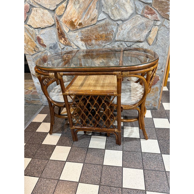 Vintage Honeymoon Brown Bamboo Set Oval Glass Top For Sale - Image 4 of 8