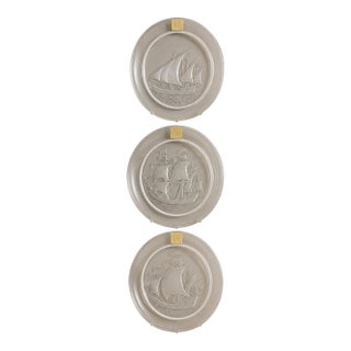 Vintage Lalique France Crystal Sailing Ship Plates, Set of 3 For Sale