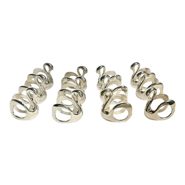 Vintage Set of 12 Silver Plate Swan Napkin Rings For Sale