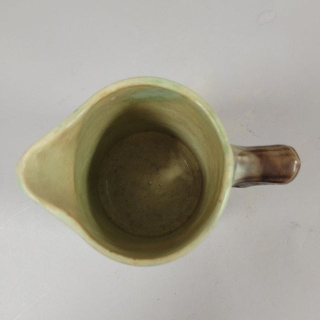 Ceramic Antique English Majolica Begonia Leaf & Fern Pitcher in Aqua Turquoise Glaze For Sale - Image 7 of 9