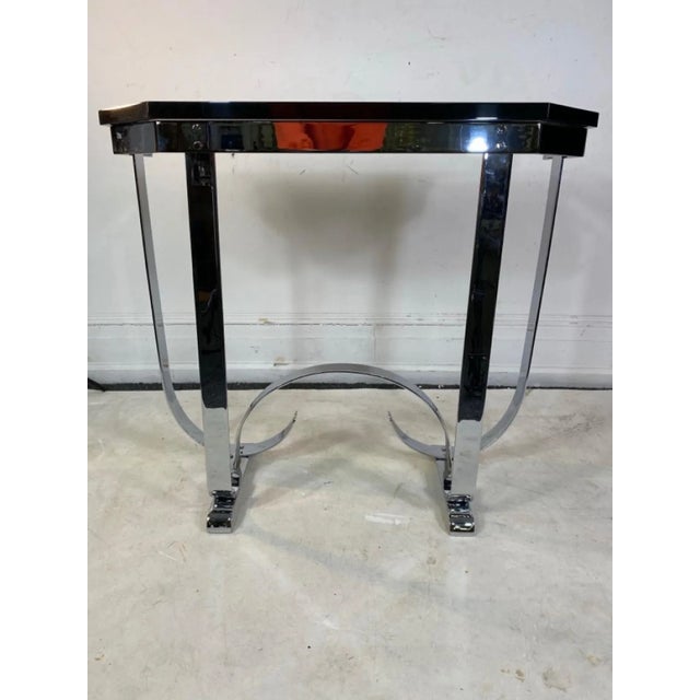 Early 20th Century Modernist Art Deco Curlicue Chrome & Black Lacquer Console For Sale - Image 9 of 10