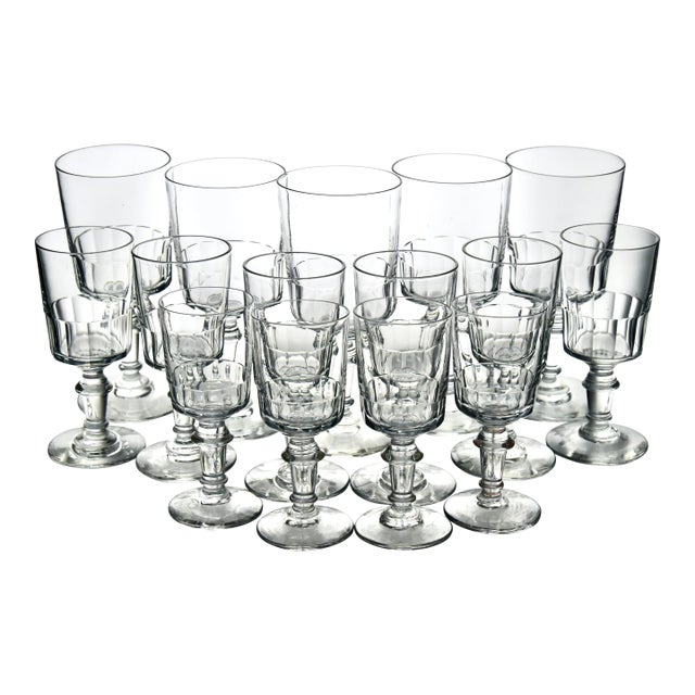Late 19th Century French Cut Glass Stemware, Set of 15 For Sale
