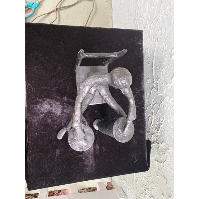 Metal Mid-Century Modern Abstract Metal Figure Sculpture With Seated Drummer Motif 8.5” For Sale - Image 7 of 7
