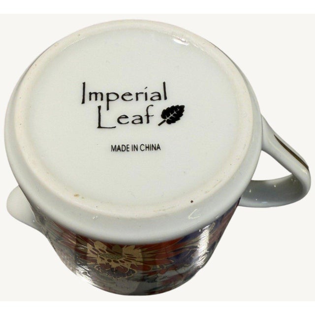 Late 20th Century Imperial Leaf Tobacco Leaf Porcelain Creamer Open Sugar Bowl Floral Gold Trim For Sale - Image 4 of 4