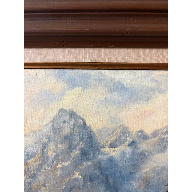 Vintage Signed Original Mountain Landscape Oil Painting on Canvas | Framed Alpine Forest Scene | 31” X 25.5” For Sale - Image 12 of 13