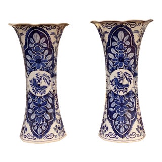 Delft Blue and White Vases - a Pair For Sale