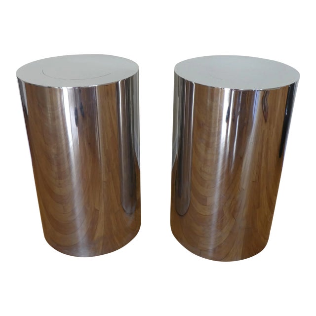 1970's Pace Style Polished Stainless Steel Pedestals - a Pair For Sale
