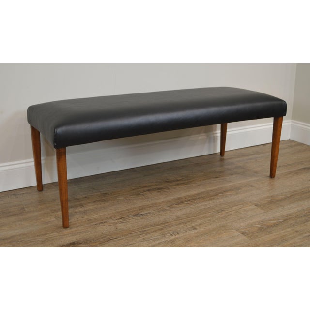 Danish Modern Mid Century Black Vinyl Seat Bench Chairish