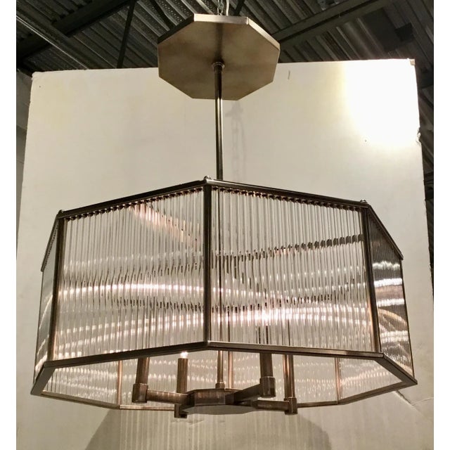Original Retail $3825, Stylish modern Arteriors Hera Octagonal Chandlier finished in silver, glass rods, four lights,...