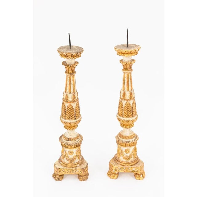 18th Century Giltwood and Painted Italian Pricket Sticks - Set of 4 For Sale - Image 10 of 11