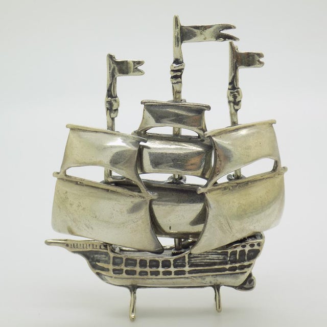 Vintage Italian Handmade Silver Vessel Sailing Ship Figurine, Tuscany, 1980s For Sale - Image 13 of 13