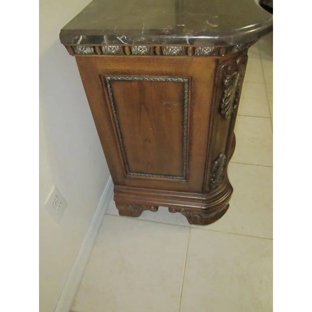 1980s Nightstand 3 Drawer Marble Top Carved Wood Dark Tone Italian Style For Sale In Naples, FL - Image 6 of 9