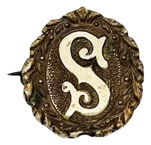 Victorian Gold Filled on Silver Intial "S" Laurel Wreath Border Pin Brooch