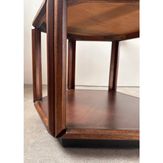 1960s Hexagonal Side Table in Walnut With Burlwood Top by John Keal for Brown Saltman For Sale In Oklahoma City - Image 6 of 8