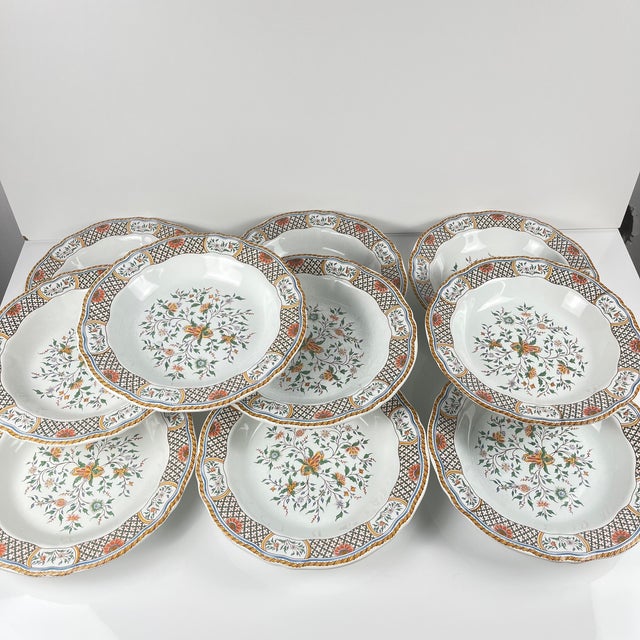 Ceramic Soup Plates with Rouen Sainfoin Pattern from Gien, 1990, Set of 10 For Sale - Image 7 of 10
