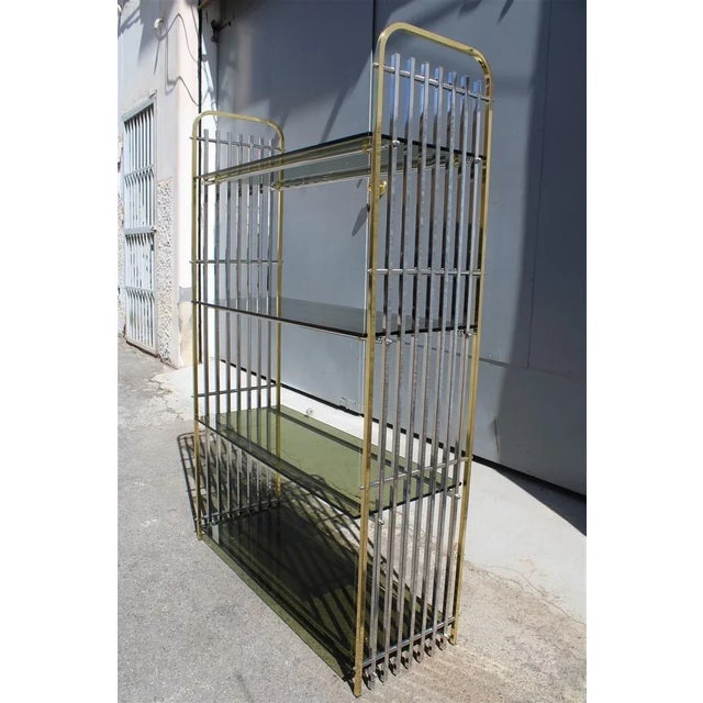 Gold Italian Shelf in Chromed Metal, Brass & Glass, 1970s For Sale - Image 8 of 12