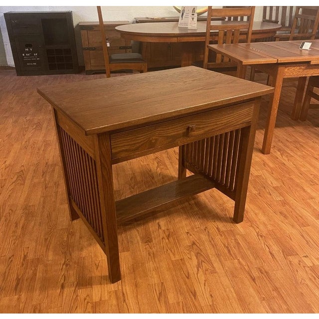 Arts & Crafts Mission / Arts and Crafts Solid Oak Writing Desk - 36 Inch - Micheal Cherry For Sale - Image 3 of 13