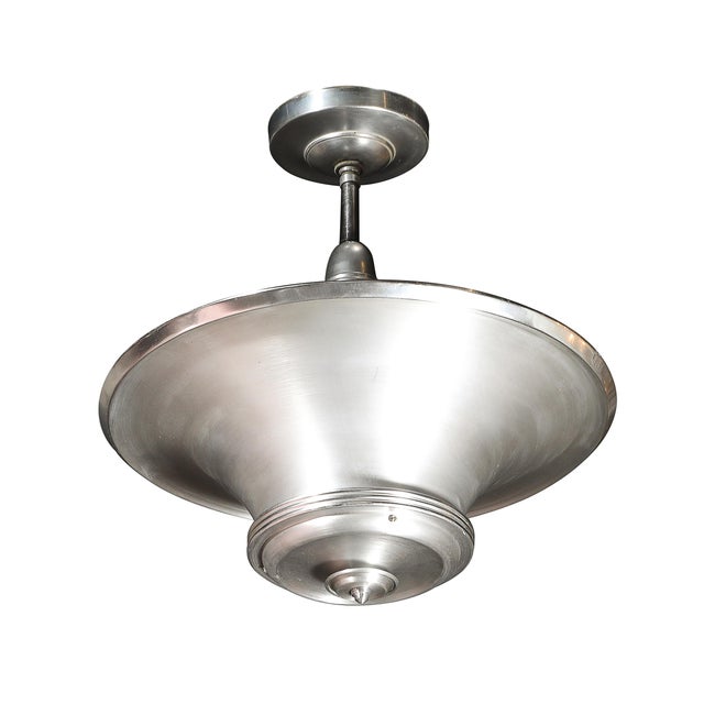 1930s Art Deco Machine Age Brushed Aluminum Pendant Chandelier Signed Edwin Guff For Sale - Image 10 of 14