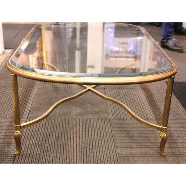 MidCentury Glass Top Coffee Table with Classical Gilt Metal Frame