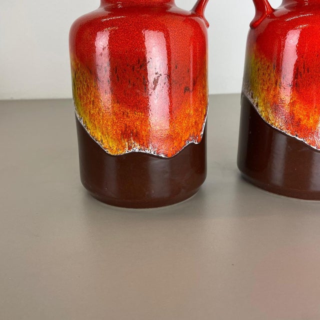 Orange Fat Lava Op Art Pottery Multi-Color Vases from Jasba Ceramics Germany, 1970s, Set of 2 For Sale - Image 8 of 18