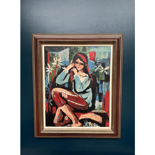 M. Costa, Portrait of a Young Lady, 1960s, Oil Painting on Canvas, Framed For Sale - Image 5 of 18