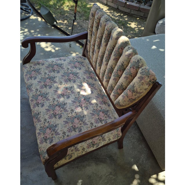 Victorian Mid 20th Century Victorian-Style Channel-Tufted Settee For Sale - Image 3 of 14